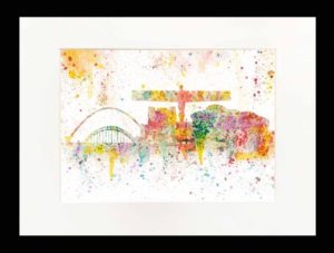 Angel and Quay Watercolour Painting, Newcastle Watercolour Painting, Angel of the North, Newcastle Tyne Bridge