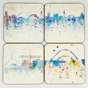 Newcastle Bluemoon Wood Coasters, Newcastle Watercolour Art Coasters, Louisa E Taylor, Newcastle Coasters, Geordie Gift, Newcastle Souvenir, Newcastle Gift product, North East Gift, Angel of the North, Tyne Bridge, Gateshead Millennium Bridge