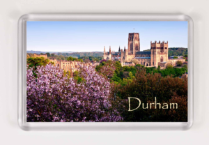 Durham Cherry Tree Fridge Magnet, Durham Castle, Durham Cathedral, Wharton Park, Spring, Durham Gift, Durham Cathedral Souvenir, Durham City, County Durham, North East England, Spring Photograph of Durham Cathedral, Local Artist, Local Photographer