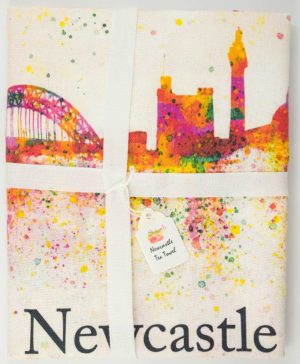 In the Pink Tea Towel Newcastle, Newcastle Tea Towel, Angel of the North, Tyne Bridge, Newcastle Watercolour images printed on a Tea Tower, Newcastle Gift Product, Newcastle Souvenir, Geordie Gift, North East Gift
