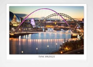Newcastle Tyne Bridges Greeting Card - newcastlegifts Newcastle Tyne Bridges Greeting Card, Twilight photograph of the Newcastle Gateshead Quayside Gateshead Millennium Bridge Tyne Bridge Sage Gateshead High Level Bridge and Swing Bridge, River Tyne, Newcastle gift Product, Geordie Gift, Newcastle Souvenir, North East Gift
