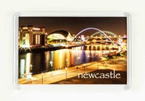 Tyne Vista Fridge Magnet - newcastlegifts Tyne Vista Fridge Magnet, Nighttime Photograph of the Newcastle Gateshead Quayside, Gateshead Millennium Bridge, Tyne Bridge, Newcastle Souvenir, Newcastle Gift Product, North East Gift