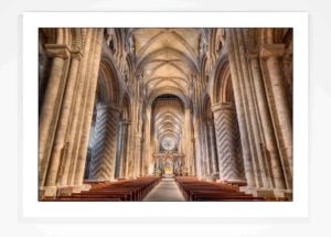 Durham Cathedral The Nave Card, Wide Angle HDR Photograph of the Nave inside Durham Cathedral, the Rose Window, Durham Cathedral Interior Photograph, Durham Cathedral Gift Product, Durham Cathedral Souvenir, Durham Gift, North East Gift