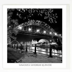 Newcastle Autumn Leaves Card, Newcastle Quayside Tyne Bridge Greeting Card, Nighttime photograph of Newcastle Quayside Tyne Bridge Sage Gateshead Gateshead Millennium Bridge, Newcastle Gift Product, Geordie Gift, Newcastle Souvenir, North East Gift