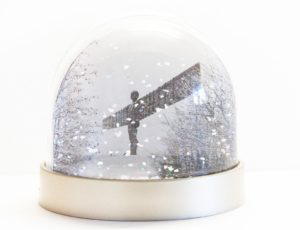 Snow globe Angel of the North & Tyne Bridge in the Snow, Newcastle Snow globe with a winter photograph of the Angel of the North in the snow and also newcastle quayside and tyne bridge in the snow, Newcastle Christmas Gift Product, Newcastle Souvenir, North East Gift, Geordie Gift