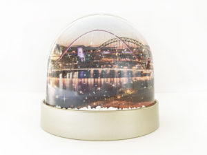 Snow globe Newcastle Tyne Bridges, Photograph of the Newcastle Gateshead Quayside at sunset Gateshead Millennium Bridge and Tyne Bridge, Newcastle Christmas Gift Product, Newcastle Souvenir, North East Gift