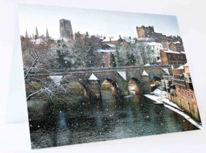 Christmas Card Durham City, Winter Photograph of Durham City Durham Cathedral and Castle Elvet Bridge in the snow, Durham Christmas Gift Product, Durham Cathedral Souvenir, North East Gift, Durham Photographer