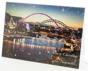 Christmas Card Tyne Bridges Newcastle - newcastlegifts Christmas Card Tyne Bridges Newcastle, Newcastle Christmas Card, Twilight photograph of the Newcastle Gateshead Quayside at night, Gateshead Millennium Bridge, Sage Gateshead, Tyne Bridge, River Tyne, Swing Bridge, High Level Bridge, Newcastle Christmas Gift Product, Newcastle Gift, Geordie Gift, Newcastle Souvenir, North East Gift