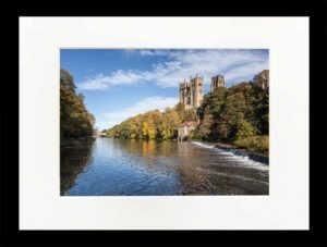 Durham Riverbanks Autumn Colours, Autumn Photograph of the Durham Riverbanks, River Wear and Durham Cathedral, Mounted Photographic Print of Durham Cathedral and the Riverbanks in Autumn, Durham Gift, Durham Cathedral Souvenir