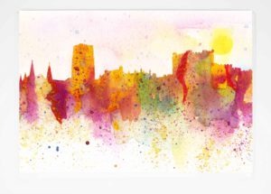 Greeting Card Durham Setting Sun, Watercolour painting of Durham Skyline Durham Cathedral Durham Castle, Louisa E Taylor, Durham Artist, Durham Gift Product, Durham Cathedral Souvenir, North East Gift