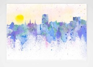 Greeting Card Durham Sunset Blue, Louisa E. Taylor, North East Art, Durham Gift Product, Durham Cathedral Cathedral Souvenir, North East Gift, Durham Artist, Watercolour painting of Durham City Durham Cathedral Durham Castle