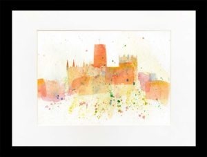 Mounted Print Durham Impression, Watercolour Painting Durham Cathedral Durham Skyline, Louisa E. Taylor, Durham Wall Art, Durham Gift Product, Durham Cathedral Souvenir, North East Artist