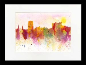 Mounted Print Durham Setting Sun, Watercolour Painting of Durham City Durham Cathedral, Louisa E. Taylor, Durham Castle, North East Art
