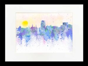 Mounted Print Durham Sunset Blue - newcastlegifts Mounted Print Durham Sunset Blue, Durham Cathedral Durham City Watercolour Painting, Louisa E. Taylor, Durham Gift Product, Durham Cathedral Wall Art, Durham Cathedral Souvenir, North East Gift
