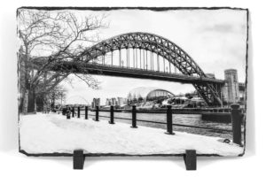 Photo Slate Snowy Newcastle Quayside, Winter Snow photograph of the Newcastle Gateshead Quayside and Tyne Bridge, Newcastle Gift Product, Newcastle Souvenir, North East Gift, Geordie Gift