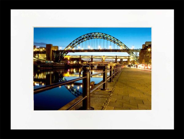 Tyne Bridge Colour Photograph, Mounted Colour Photographic Print of Tyne Bridge and Newcastle Gateshead Quayside, Swing Bridge, High Level Bridge