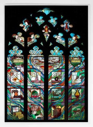 Durham Cathedral Millennium Window Greeting Card, Photograph of the Millennium Window inside Durham Cathedral, Stained Glass Window, North East Industrial Heritage, Durham Cathedral Interior Photograph, Durham Cathedral Gift Product, Durham Cathedral Souvenir, Durham Gift, North East Gift, Durham Photographer