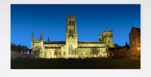 Durham Cathedral Panoramic Card, Nighttime stitch panoramic photograph of Durham Cathedral from Palace Green, Durham Gift Product, Durham Cathedral Souvenir, North East Gift