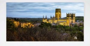 Durham Cathedral Twilight Greeting Card, Twilight panoramic photograph of Durham Cathedral Durham Castle from Wharton Park, Stitch Panoramic photography, Durham Gift product, Durham Cathedral Souvenir, North East Gift
