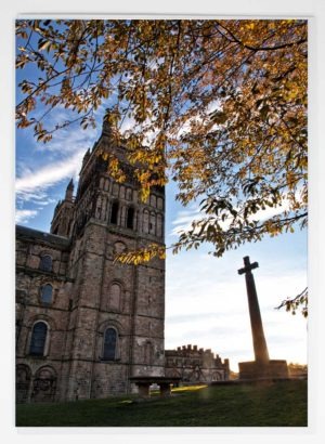 Durham Religious Light Greeting Card, Photograph of Durham Cathedral and the DLI Memorial Cross, Palace Green, Durham Gift product, Durham Cathedral Souvenir, North East Gift