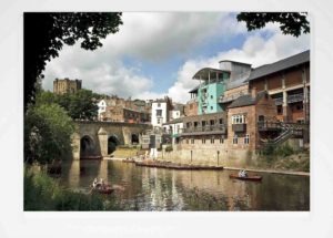 Durham Elvet Bridge Greeting Card, Summer photograph of Elvet Bridge Durham City Durham Miners Gala, River Wear, Browns Boats, Durham Castle, Durham Gift product, Durham City Souvenir, North East Gift, The Big Meeting, Coal Mining