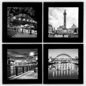 Newcastle Glass Coasters Autumn Leaves 4 up, Newcastle Glass Coasters, Black and white photographs of the Newcastle Gateshead Quayside, Tyne Bridge, Gateshead Millennium Bridge, Grey's Monument, Sage Gateshead, Swing Bridge, Newcastle Photography, Newcastle Gift Product, Newcastle Souvenir, Geordie Gift, North East Gift, Local Photographer