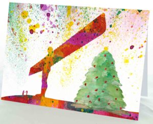 Christmas Card Red Angel, Louisa E Taylor, Angel of the North Christmas Card, Watercolour painting of the Angel of the North, Newcastle Christmas Card, Newcastle Christmas Gift Product, Geordie Gift, Newcastle Gift, North East Gift