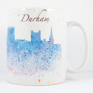Durham Skyline Art Mug Front, 'Splash of Durham' printed mug, Louisa E. Taylor, Durham Cathedral, Durham Castle, Durham City Skyline, Durham Watercolour Art, Durham Gift Product, Durham Cathedral Souvenir, North East Gift, Durham Artist