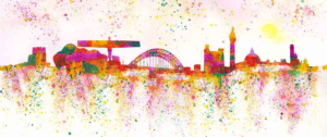 Newcastle Canvas In The Pink, Splash of Toon canvas print, Louisa E. Taylor, Watercolour painting of the Newcastle Gateshead Quayside, Tyne Bridge, Gateshead Millennium Bridge, St. James' Park Football ground, Newcastle Castle, Grey's Monument, Newcastle Canvas, Newcastle Gift Product, Newcastle Souvenir, Newcastle Wall Art, Geordie Gift, North East Gift, Local Artist