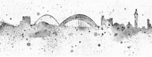 Newcastle Canvas The Toon B&W Painting, Splash of Toon canvas print, Louisa E. Taylor, Watercolour painting of the Newcastle Gateshead Quayside, Tyne Bridge, Gateshead Millennium Bridge, St. James' Park Football ground, Newcastle Castle, Grey's Monument, Newcastle Canvas, Newcastle Gift Product, Newcastle Souvenir, Newcastle Wall Art, Geordie Gift, North East Gift, Local Artist