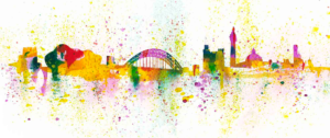 Newcastle Canvas Tyne Colours, Splash of Toon canvas print, Louisa E. Taylor, Watercolour painting of the Newcastle Gateshead Quayside, Tyne Bridge, Gateshead Millennium Bridge, St. James' Park Football ground, Newcastle Castle, Grey's Monument, Newcastle Canvas, Newcastle Gift Product, Newcastle Souvenir, Newcastle Wall Art, Geordie Gift, North East Gift, Local Artist