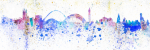 Newcastle Bluemoon Canvas Painting, Splash of Toon canvas print, Louisa E. Taylor, Watercolour painting of the Newcastle Gateshead Quayside, Tyne Bridge, Gateshead Millennium Bridge, St. James' Park Football ground, Newcastle Castle, Grey's Monument, Newcastle Canvas, Newcastle Gift Product, Newcastle Souvenir, Newcastle Wall Art, Geordie Gift, North East Gift, Local Artist