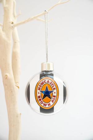 Christmas Bauble Newcastle Brown Ale B&W Stripes Round Plastic