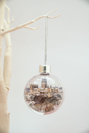 Durham Christmas Bauble Durham Cathedral Snow Round Plastic