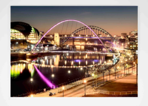 Nighttime Newcastle Quayside Card, Tyne Bridge, Newcastle Gift, Geordie Gift, Newcastle Souvenir Product, Newcastle Photography, Newcastle nighttime photography, Gateshead Millennium Bridge, Sage Gateshead, Glasshouse Gateshead, River Tyne