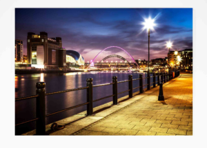 NE79 Newcastle Twilight Quayside Card, Newcastle Gift, Geordie Gift, Newcastle Souvenir Product, Newcastle Photography, Canon 5D MK11, Local Photographer, Nighttime photography, Tripod photography, Long exposure photography