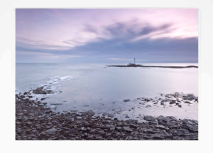 St Marys Dawn Card, Photograph of St. Mary's Lighthouse at Sunset, Whitley Bay, North East Coast, Newcastle Gift Product, Geordie Gift, Newcastle Souvenir, North East Gift, Newcastle Photograph, Whitley Bay, Tyneside, North East Coast, Local Artist, Local Photographer