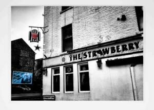 Strawberry Pub Greeting Card, NUFC, Newcastle United FC, Newcastle upon Tyne, Toon Army, Louisa E. Taylor, Watercolour Painting, Black and White photography, Local Artist, Local Photographer, Premier League, Newcastle upon Tyne, 1892, Toon Army, Geordie Gift, Football Fan Gift