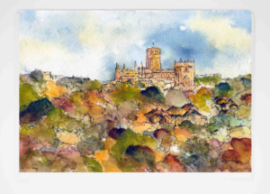 Art Card Durham Cathedral, Louisa E. Taylor, Art Card of Durham Cathedral, Durham Watercolour Painting, Durham Waterstones, Durham Market Place, Durham Art, Durham City, County Durham, North East Artwork, Local Artist