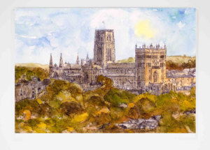 Art Card Durham Cathedral Autumn Leaves, Louisa E. Taylor, Art Card of Durham Cathedral, Durham Watercolour Painting, Durham Waterstones, Durham Market Place, Durham Art, Durham City, County Durham, North East Artwork, Local Artist