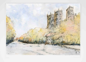 Art Card Durham Riverbanks, Louisa E. Taylor, Art Card of Durham Cathedral, Durham Watercolour Painting, Durham Waterstones, Durham Market Place, Durham Art, Durham City, County Durham, North East Artwork, Local Artist
