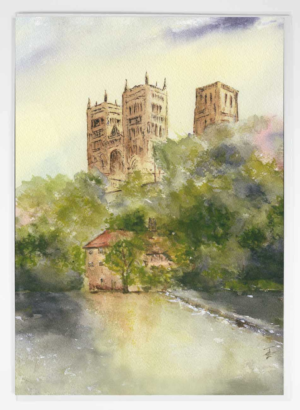 Art Card Durham Riverbanks Watercolour, Louisa E. Taylor, Art Card of Durham Cathedral, Durham Watercolour Painting, Durham Waterstones, Durham Market Place, Durham Art, Durham City, County Durham, North East Artwork, Local Artist
