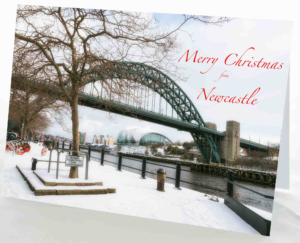 Christmas Card Newcastle Snowy Quayside, Newcastle Christmas Card, Winter photograph of the Newcastle Gateshead Quayside covered in snow. Tyne Bridge, Sage Gateshead, Gateshead Millennium Bridge, River Tyne, Newcastle Christmas Gift Product, Newcastle Gift, Geordie Gift, Newcastle Souvenir, North East Gift