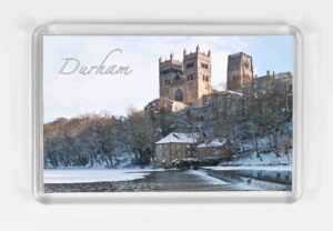 Durham Magnet Snow Wear, Durham Cathedral in the snow, Snow Durham Riverbanks, Snow on River Wear, Durham Fulling Mill Museum, Durham Cathedral Snow, Winter photograph of Durham, Local artist, Local photographer, Durham Gift, Durham Souvenir