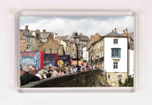 Durham Miners Gala magnet, Durham Cathedral, Elvet Bridge, Durham City, River Wear, Miners Banners on Elvet Bridge, Photograph at Durham Miners Gala, Durham Photograph, Local Artist, Durham Souvenir, Durham Gift Product