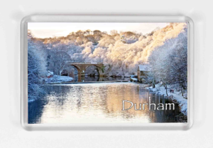 Durham Prebends Bridge Magnet, Snow Durham Riverbanks, Snow on River Wear, Durham Fulling Mill Museum, Durham Cathedral Snow, Winter photograph of Durham, Local artist, Local photographer, Durham Gift, Durham Souvenir