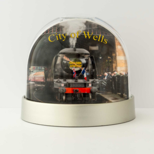 Snow Globe City of Wells, Steam Locomotive greeting Card, British Railways, NYMR, North Yorkshire Moors Railway, Pickering Railway Station, Grosemont Railway Station, British Railways, Oliver Bulleid, Southern Railways