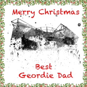 Christmas Card Best Geordie Dad Black Splash St James Park Stadium, Black Splash Christmas Card, Louisa E. Taylor, Angel of the North, Gateshead Angel, North East England, Geordie Christmas Card, Anthony Gormley, Newcastle Christmas Card