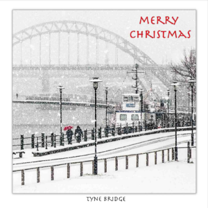 Christmas Card Snowing on the Newcastle Quayside, Winter photograph of the Newcastle Gateshead Quayside in the snow, Tyne Bridge, High Level Bridge, Swing Bridge, Newcastle Christmas Gift Product, Newcastle Gift, Geordie Gift, Newcastle Souvenir, North East Gift