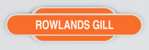 Rowlands Gill Railway Station Totem Magnet, Metal Fridge Magnet in the shape of a British Railways Station Totem Sign, British Railway, LNER, Railway souvenir, Railway gift product, Railway enthusiast, Steam Train, Golden Age of Steam, Diesel Trains